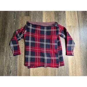 Weekend Max Mara Cardigan Women Small Navy Red Plaid Open Front Knit Sweater